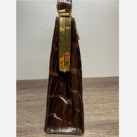 Vintage 1950s Genuine Alligator Crocodile Dark Brown Handbag Rectangular - Picture 16 of 16